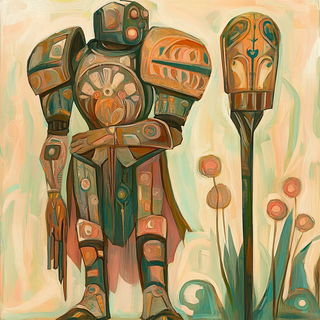 Contourpress style, Midjourney V6.1: concept art character design of retropunk steam knight