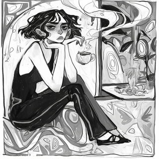 Contourpress style, Midjourney V6.1: black-and-white manga comic strip