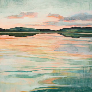 Contourpress style, Midjourney V6.1: realistic landscape photograph of quiet dawn