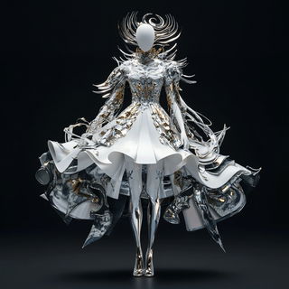 Cloudsong Buffa style, Midjourney V6.1: haute-couture fashion outfit
