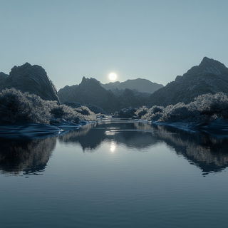 Cloudsong Buffa style, Midjourney V6.1: realistic landscape photograph of quiet dawn