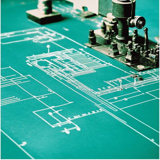 Pines Beneath the Cel Clouds style, Midjourney V6.1: technical infrastructure blueprint schematics
