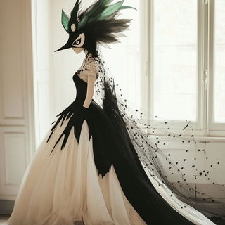 Carabid Sunmark style, Midjourney V6.1: haute-couture fashion outfit