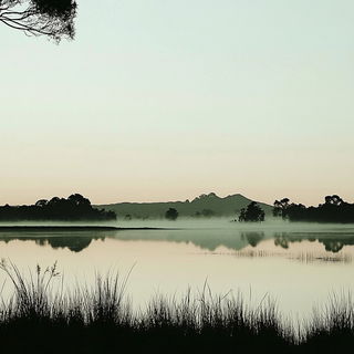 Carabid Sunmark style, Midjourney V6.1: realistic landscape photograph of quiet dawn