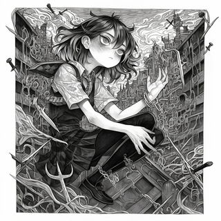 Mesofront Iconics style, Midjourney V6.1: black-and-white manga comic strip