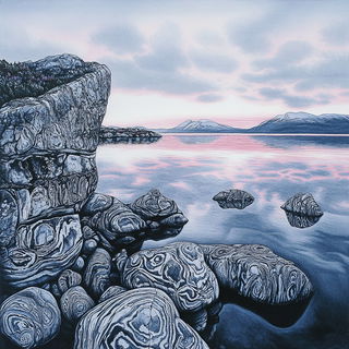 Mesofront Iconics style, Midjourney V6.1: realistic landscape photograph of quiet dawn