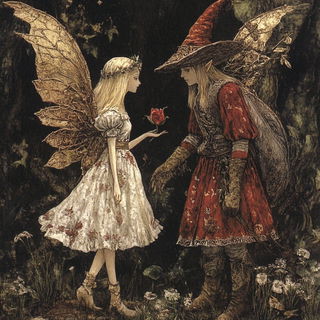 Umbrella Kineticism style, Midjourney V6.1: retro fairy-tale illustration