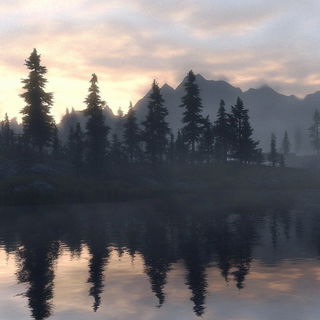 Umbrella Kineticism style, Midjourney V6.1: realistic landscape photograph of quiet dawn