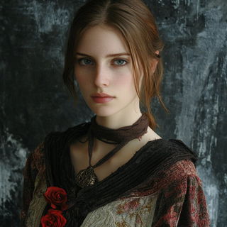 Umbrella Kineticism style, Midjourney V6.1: photographic portrait of female protagonist