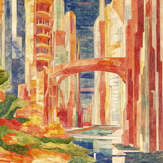 Checkerland Projection style, Midjourney V6.1: megacity with futuristic bioarchitecture