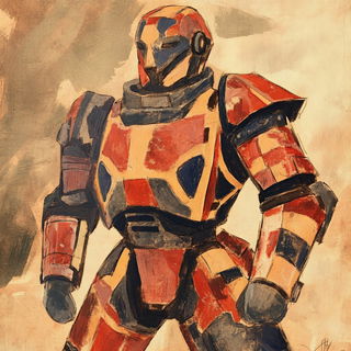 Checkerland Projection style, Midjourney V6.1: concept art character design of retropunk steam knight