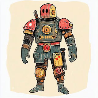 Myceloarabesque style, Midjourney V6.1: concept art character design of retropunk steam knight