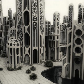 Kaleidocel Forge style, Midjourney V6.1: megacity with futuristic bioarchitecture