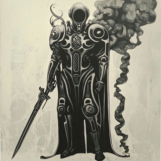 Kaleidocel Forge style, Midjourney V6.1: concept art character design of retropunk steam knight