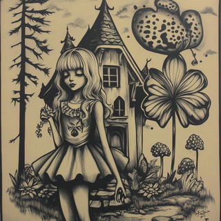 Kaleidocel Forge style, Midjourney V6.1: retro fairy-tale illustration