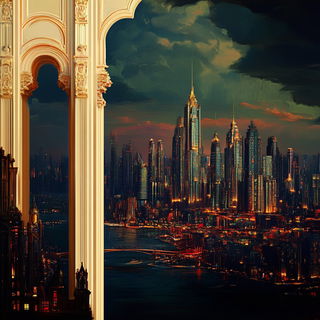 Muralgami style, Midjourney V6.1: megacity with futuristic bioarchitecture