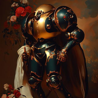 Muralgami style, Midjourney V6.1: concept art character design of retropunk steam knight