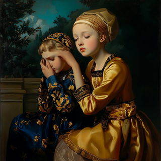 Muralgami style, Midjourney V6.1: classical 18th-century oil painting