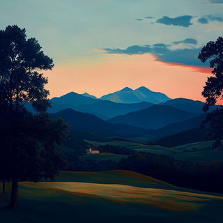 Muralgami style, Midjourney V6.1: realistic landscape photograph of quiet dawn