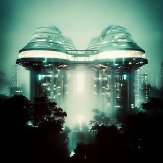 Haloferia style, Midjourney V6.1: megacity with futuristic bioarchitecture