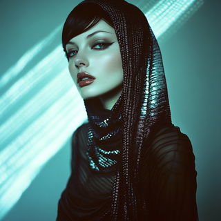 Haloferia style, Midjourney V6.1: photographic portrait of female protagonist