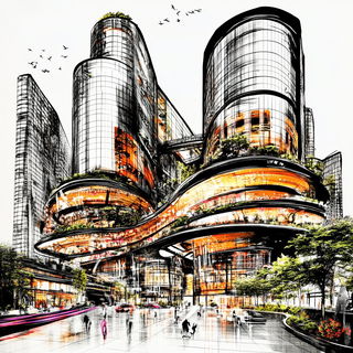 Inkoclast style, Midjourney V6.1: megacity with futuristic bioarchitecture