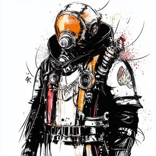 Inkoclast style, Midjourney V6.1: concept art character design of retropunk steam knight