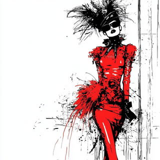 Inkoclast style, Midjourney V6.1: haute-couture fashion outfit