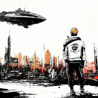 Inkoclast style, Midjourney V6.1: cinematic shot from sci-fi movie