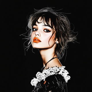 Inkoclast style, Midjourney V6.1: photographic portrait of female protagonist