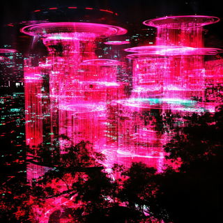 Cellular Aurora style, Midjourney V6.1: megacity with futuristic bioarchitecture