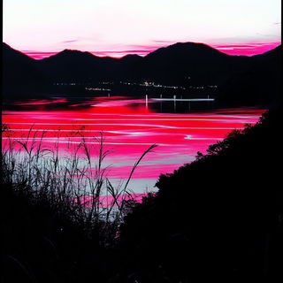 Cellular Aurora style, Midjourney V6.1: realistic landscape photograph of quiet dawn