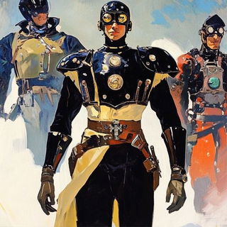 Practicalumbra style, Midjourney V6.1: concept art character design of retropunk steam knight