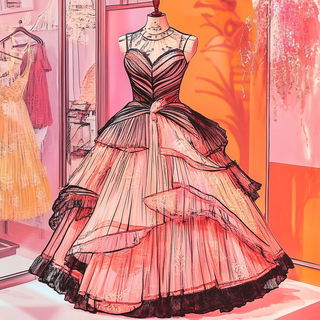 Cutout Botanical Stopmotion style, Midjourney V6.1: haute-couture fashion outfit