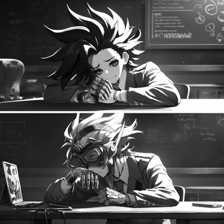 Grainweather style, Midjourney V6.1: black-and-white manga comic strip