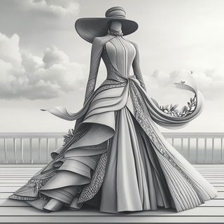 Hushcurrent style, Midjourney V6.1: haute-couture fashion outfit