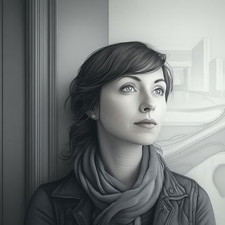 Hushcurrent style, Midjourney V6.1: photographic portrait of female protagonist