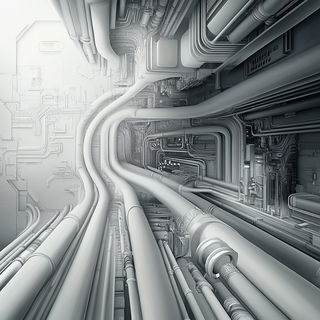 Hushcurrent style, Midjourney V6.1: technical infrastructure blueprint schematics