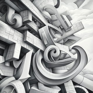 Hushcurrent style, Midjourney V6.1: typographic composition with large letters