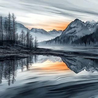 Cliffopal style, Midjourney V6.1: realistic landscape photograph of quiet dawn