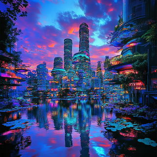 Suncut Dramatics style, Midjourney V6.1: megacity with futuristic bioarchitecture