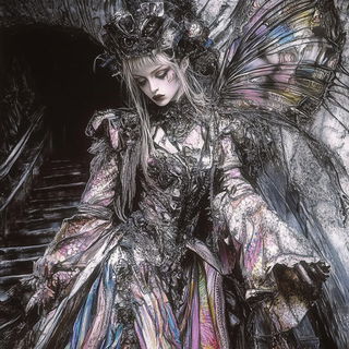 Filigree Astrarium style, Midjourney V6.1: haute-couture fashion outfit