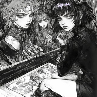 Filigree Astrarium style, Midjourney V6.1: black-and-white manga comic strip