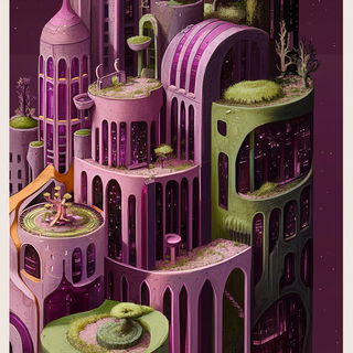 Crosshatch Expeditionary style, Midjourney V6.1: megacity with futuristic bioarchitecture