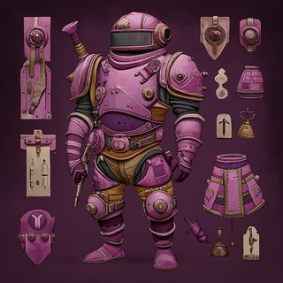 Crosshatch Expeditionary style, Midjourney V6.1: concept art character design of retropunk steam knight