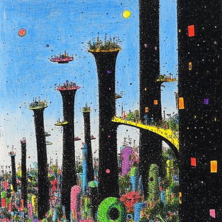 Tidepaint style, Midjourney V6.1: megacity with futuristic bioarchitecture