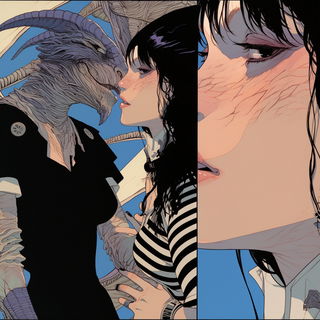 Atlas of Inked Beasts style, Midjourney V6.1: black-and-white manga comic strip
