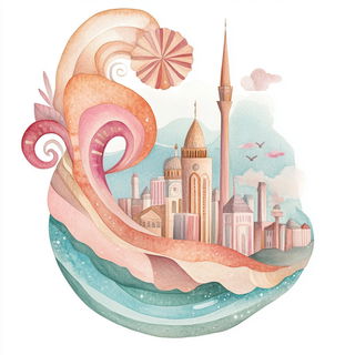 Suntrack Inkfolk style, Midjourney V6.1: bold minimalist logo design for Istanbul city municipal services