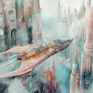 Suntrack Inkfolk style, Midjourney V6.1: cinematic shot from sci-fi movie