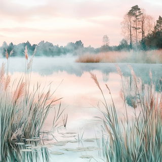 Suntrack Inkfolk style, Midjourney V6.1: realistic landscape photograph of quiet dawn